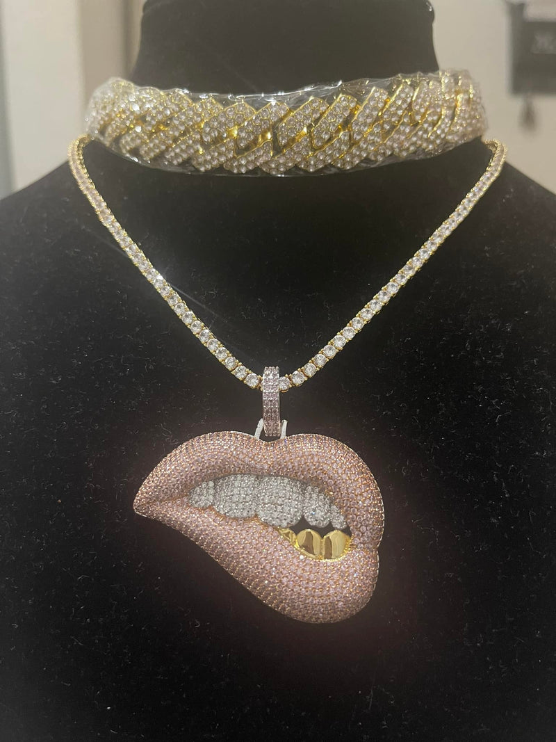 Dollar Lip Tennis Necklace Set - Boujee Collection By Jeneen