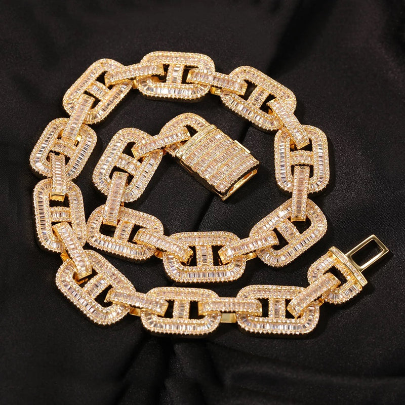 Baguette Cuban Necklace & Bracelet 18k Plated Gold