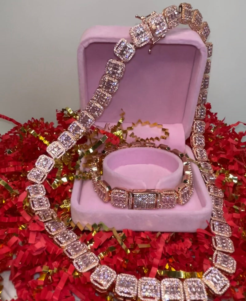 Princess Pink Iced Out Necklace  & Bracelet