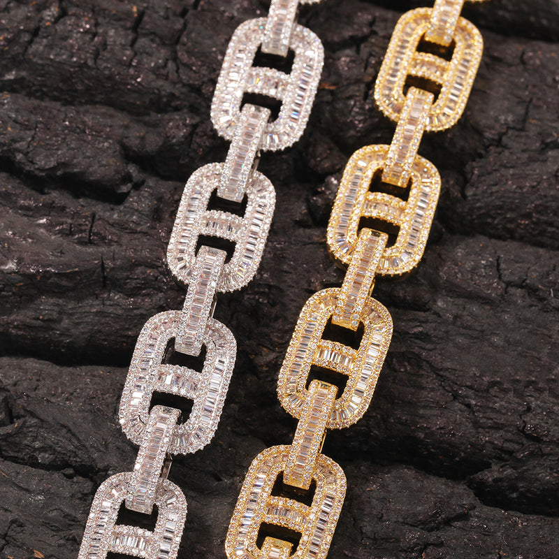Baguette Cuban Necklace & Bracelet 18k Plated Gold
