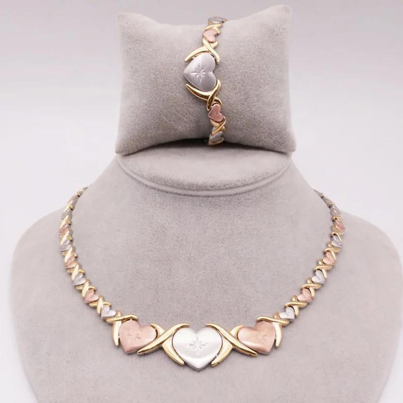 Tri Color Stainless Steel Heart Necklace & Bracelet-Boujee Collection By Jeneen