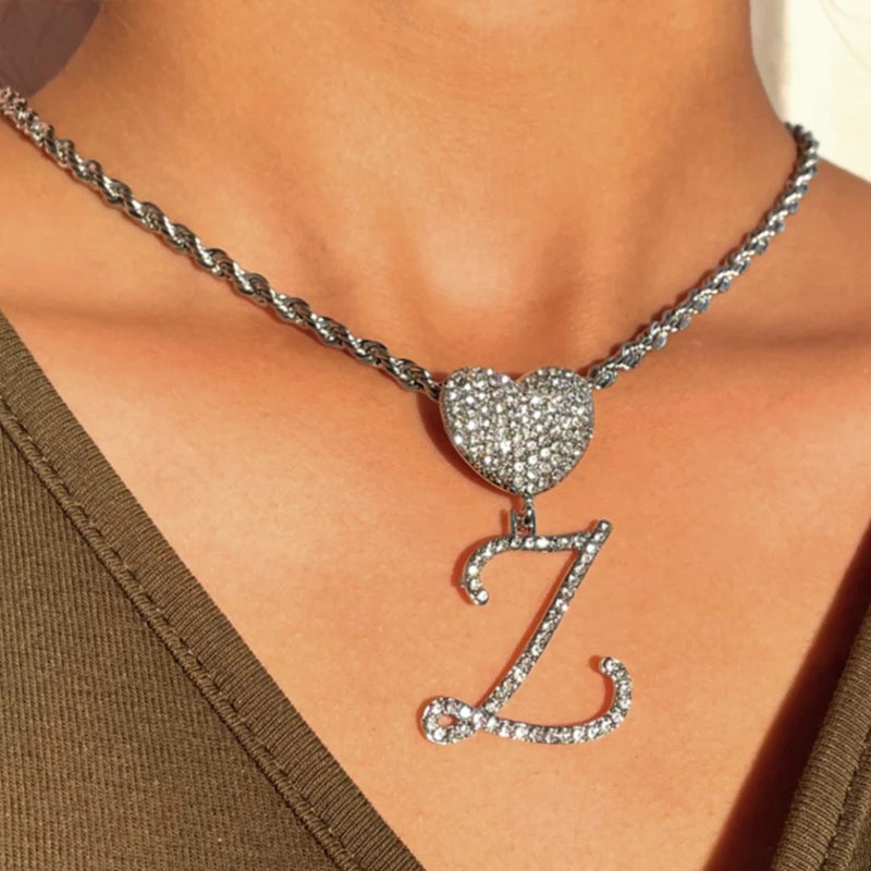 Heart Cursive Initial Letter Pendant - Boujee Collection By Jeneen