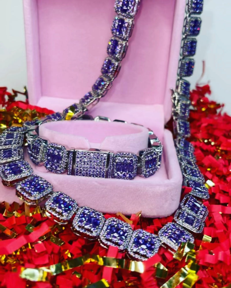 Purple Rain Iced Out Necklace & Bracelet