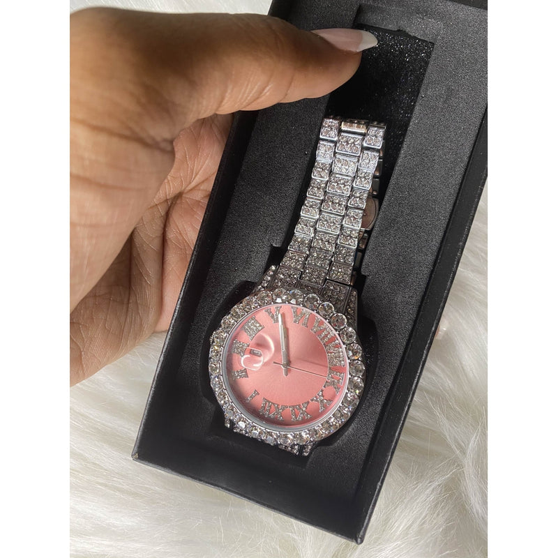 Iced Out Baby Pink Women’s Watch - Boujee Collection By Jeneen