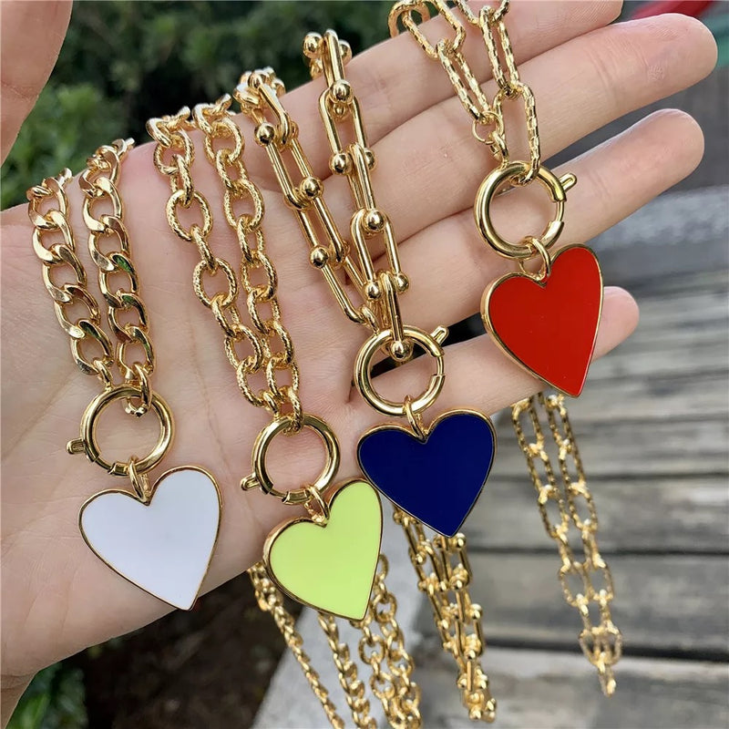 Rainbow Color Heart  Charm Paper Clip Necklace - Boujee Collection By Jeneen