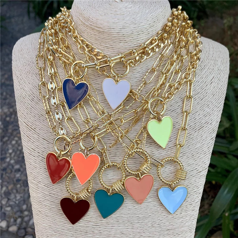 Rainbow Color Heart  Charm Paper Clip Necklace - Boujee Collection By Jeneen