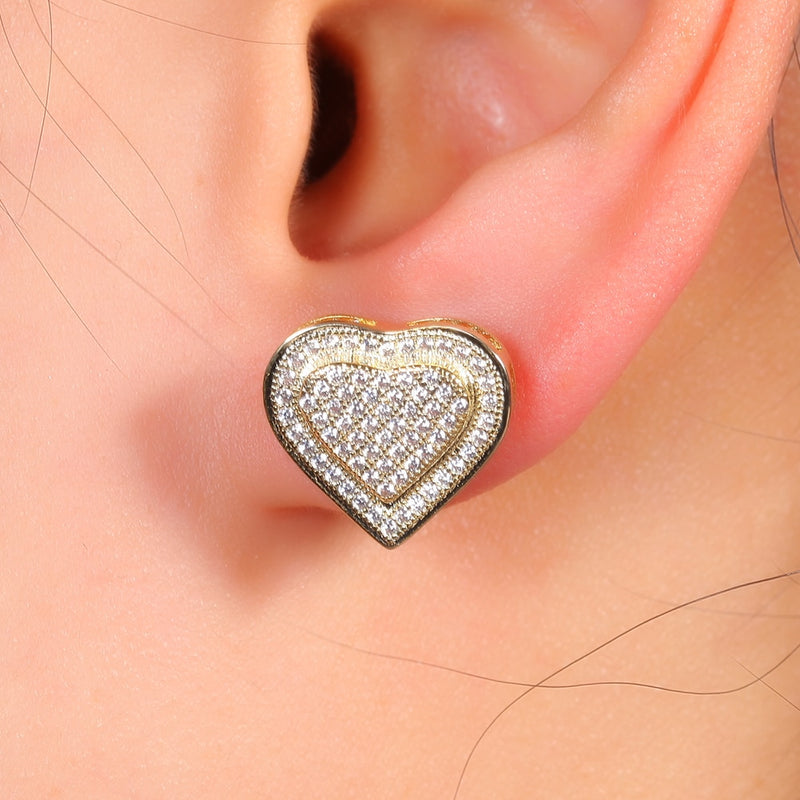 Iced Out Double Layer Heart Shape Stud Earring 925 Sterling Silver - Boujee Collection By Jeneen