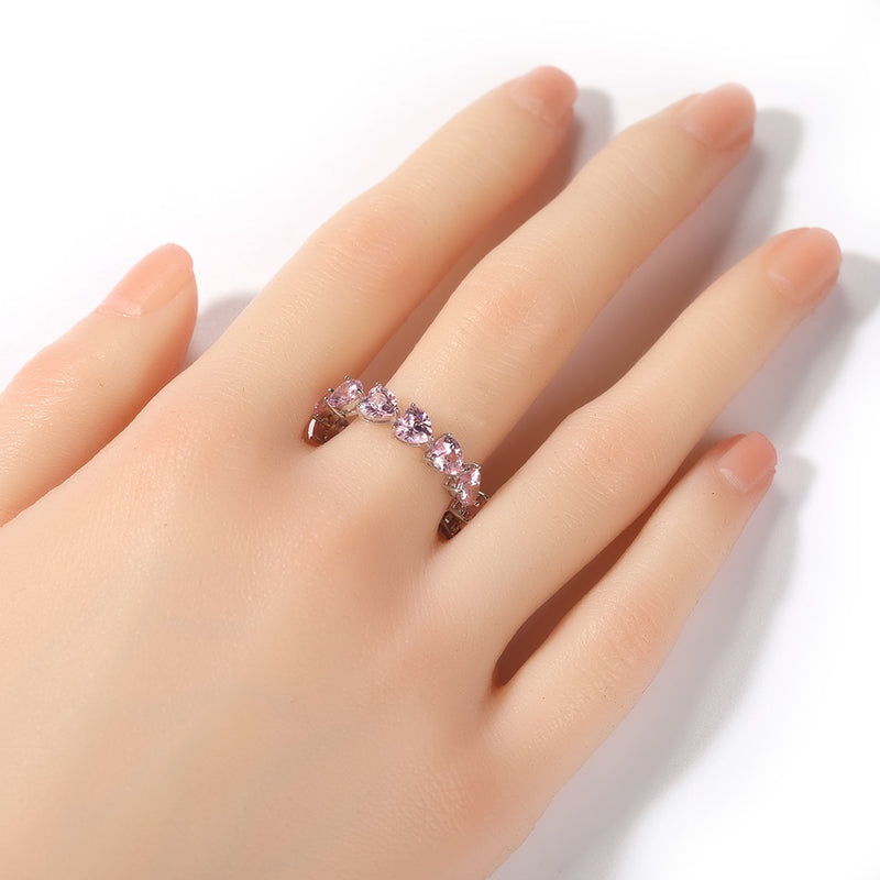 Bling Iced Out Pink Cubic Zircon Heart Ring