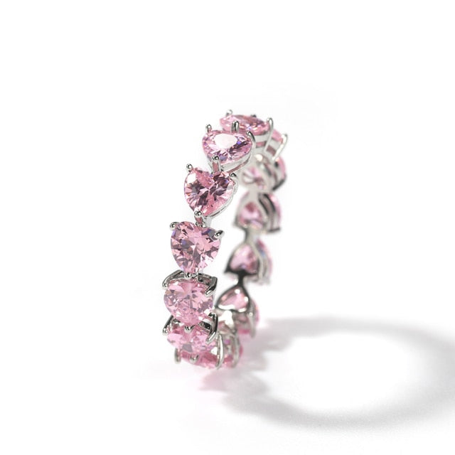 Bling Iced Out Pink Cubic Zircon Heart Ring