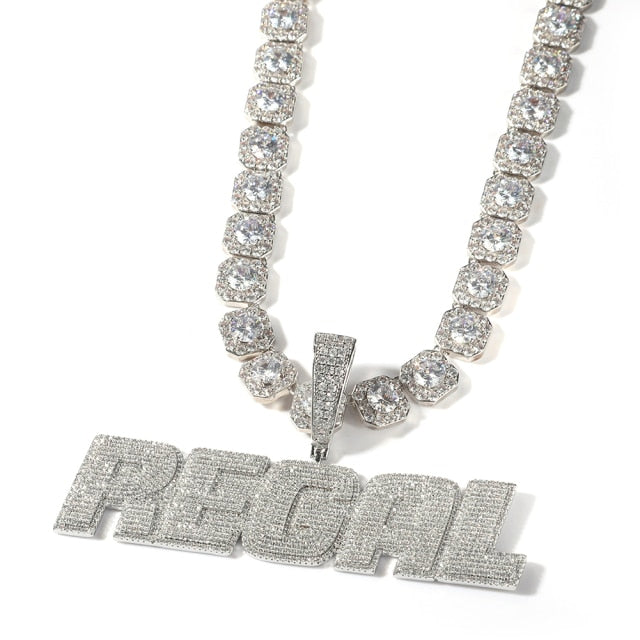Custom Initial  Pendant & Iced Out Baguette Chain