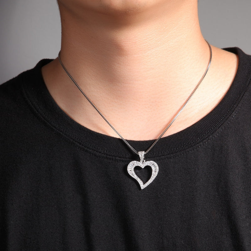 Small Hollow Heart Baguette Bling Iced Out Pendant - Boujee Collection By Jeneen