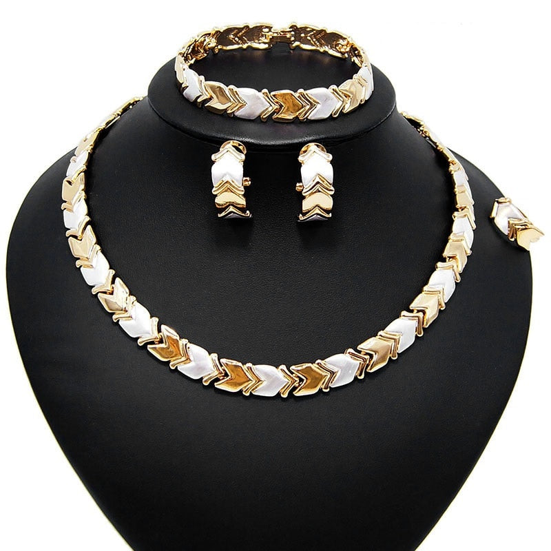 Two Tone Necklace Earrings Bracelet Ring